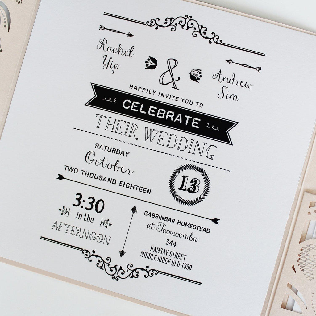 Pale Pink Fold Wedding Invitations Laser Cutting Cover Pocket Invitations with RSVP Picky Bride 