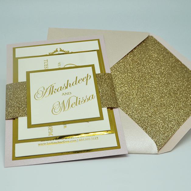 Personalized White and Gold Foil Wedding Invitations Set, Metallic Wedding Invitations, Mirror Invitations, Bling Wedding Invites Picky Bride 