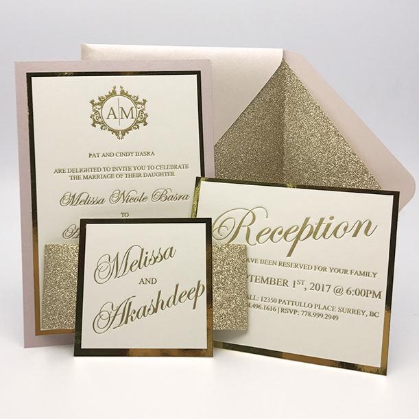 Personalized White and Gold Foil Wedding Invitations Set, Metallic Wedding Invitations, Mirror Invitations, Bling Wedding Invites Picky Bride 