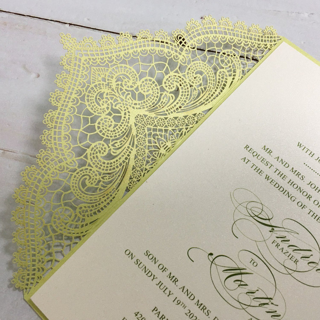 Picky Bride Elegant Wedding Invitations Cards Green Fresh Laser Cut Invitations with Envelopes Picky Bride 