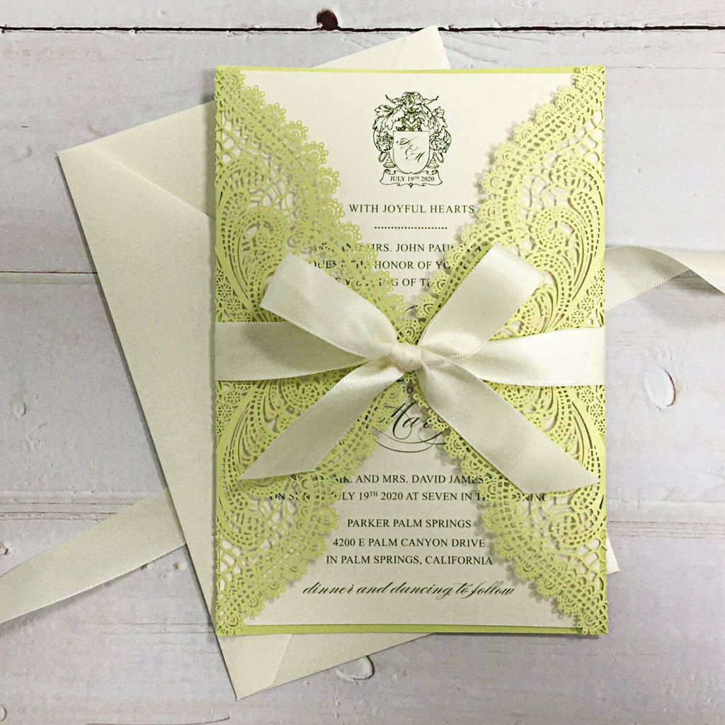 Picky Bride Elegant Wedding Invitations Cards Green Fresh Laser Cut Invitations with Envelopes Picky Bride 