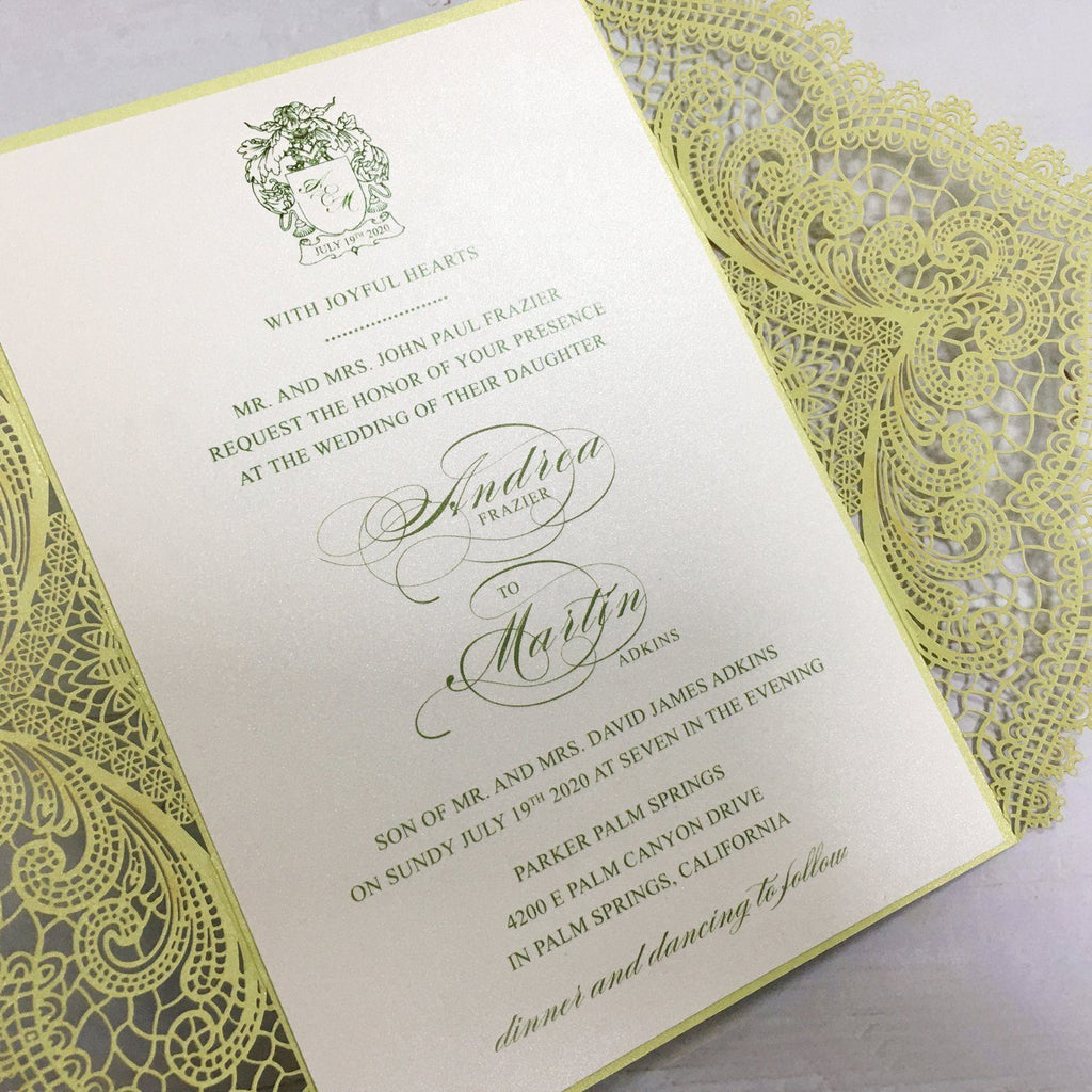 Picky Bride Elegant Wedding Invitations Cards Green Fresh Laser Cut Invitations with Envelopes Picky Bride 