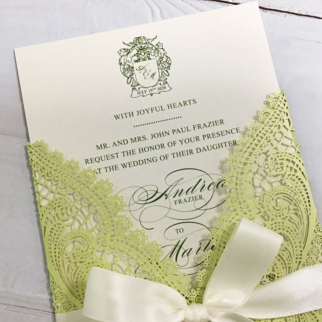 Picky Bride Elegant Wedding Invitations Cards Green Fresh Laser Cut Invitations with Envelopes Picky Bride 