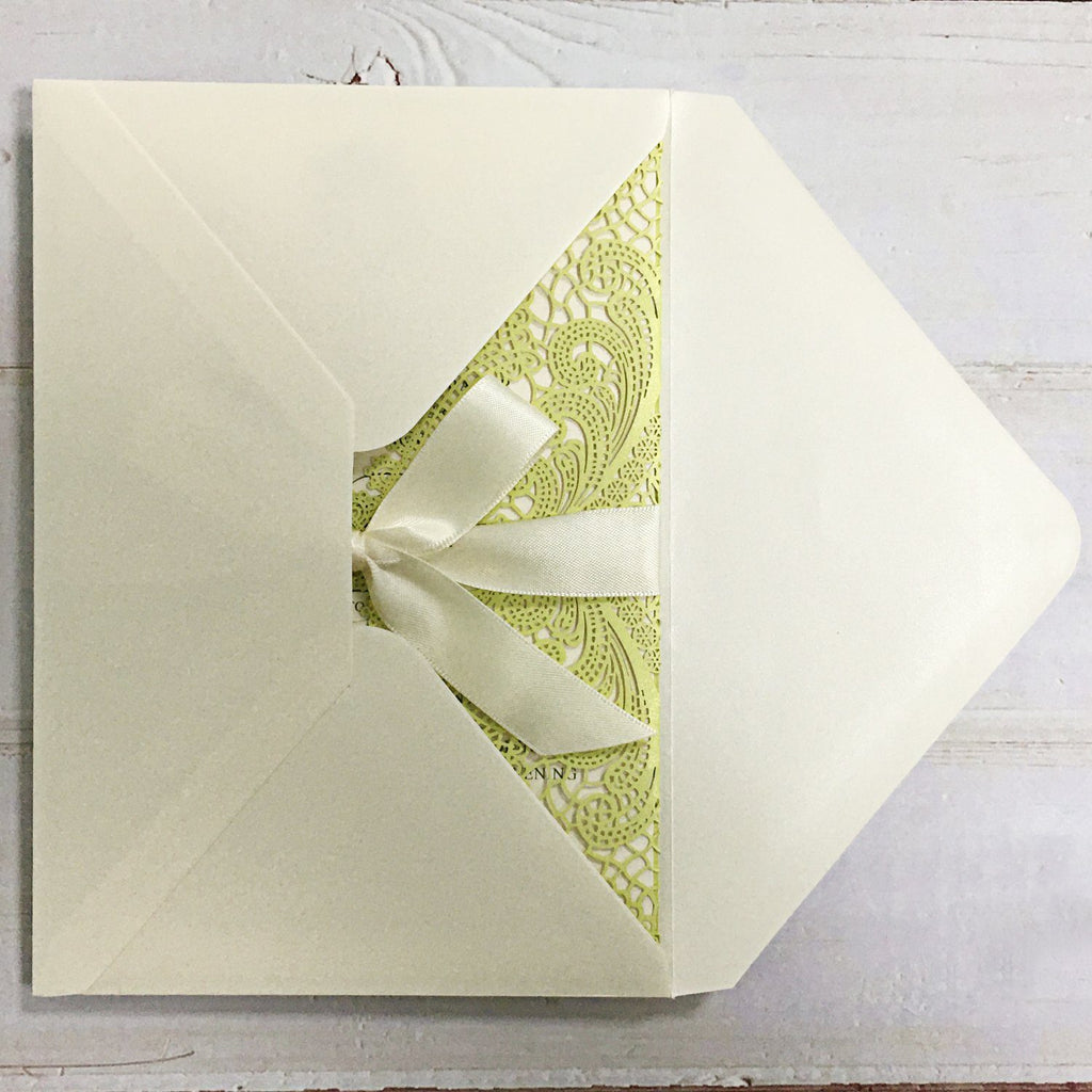Picky Bride Elegant Wedding Invitations Cards Green Fresh Laser Cut Invitations with Envelopes Picky Bride 