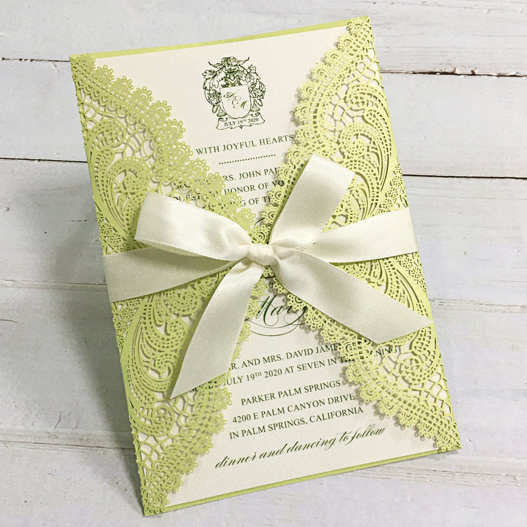 Picky Bride Elegant Wedding Invitations Cards Green Fresh Laser Cut Invitations with Envelopes Picky Bride 