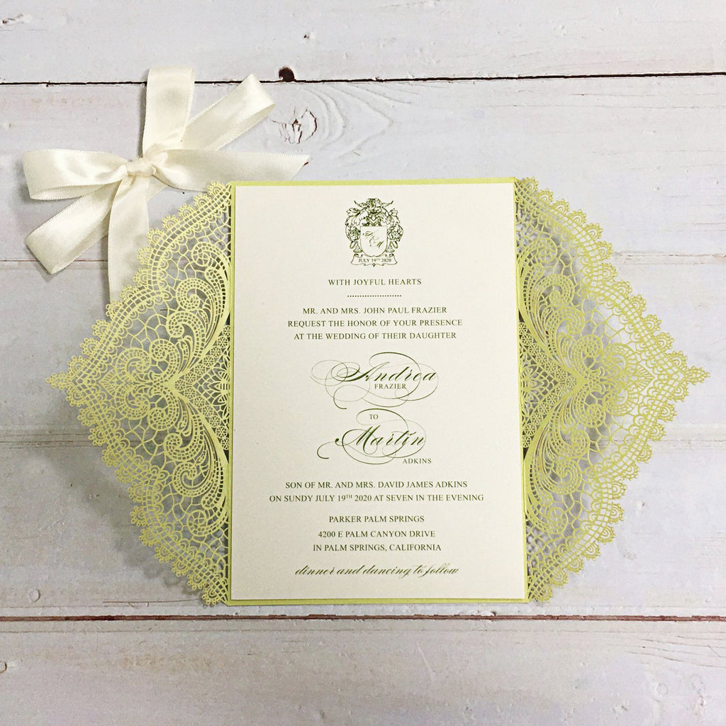 Picky Bride Elegant Wedding Invitations Cards Green Fresh Laser Cut Invitations with Envelopes Picky Bride 