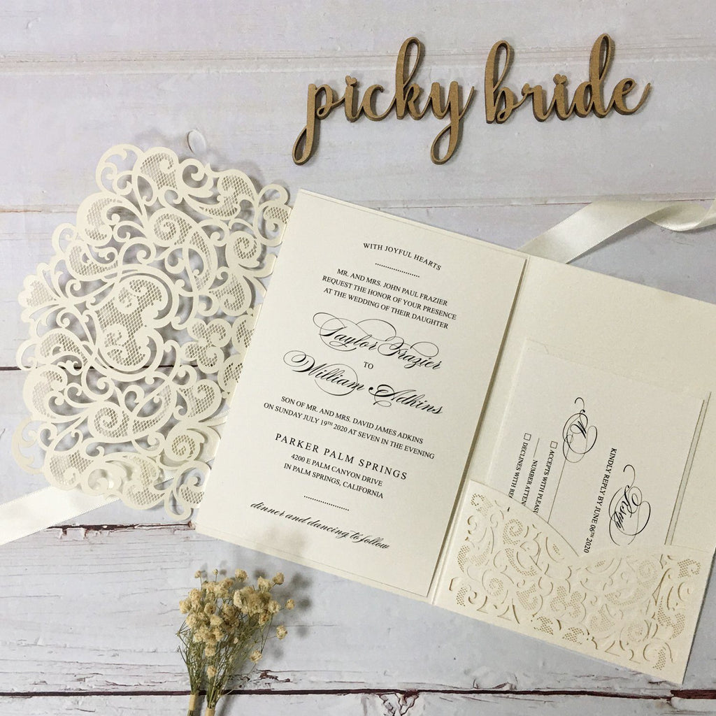 Picky Bride Elegant Wedding Invitations White Invitation Pockets with RSVP Cards Picky Bride 