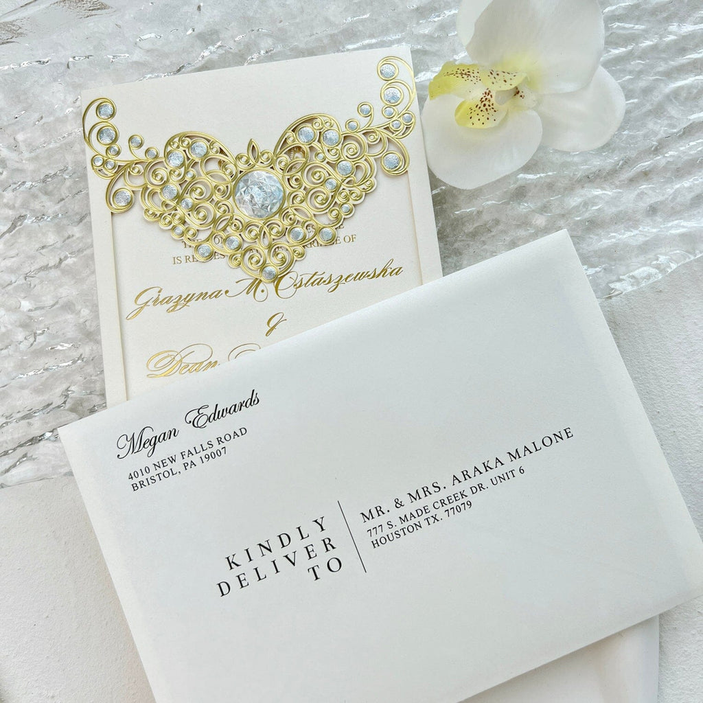 Picky Bride Gold Foil Wedding Invitations with RSVP, Pocket Invite Cards Customized Wording Wedding Ceremony Supplies Picky Bride 