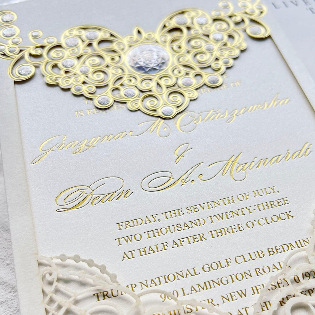 Picky Bride Gold Foil Wedding Invitations with RSVP, Pocket Invite Cards Customized Wording Wedding Ceremony Supplies Picky Bride 