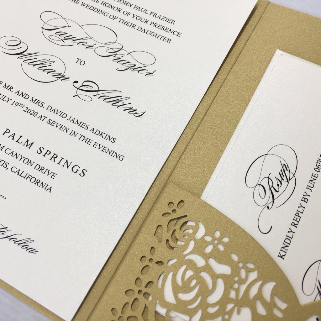 Picky Bride Gold Wedding Invitations Laser Cut Invitations With RSVP Cards Picky Bride 