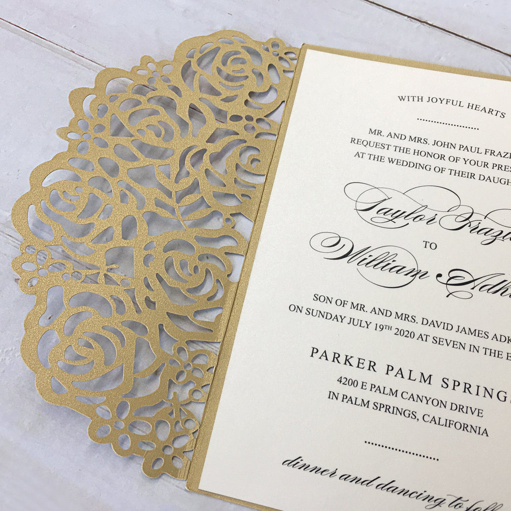 Picky Bride Gold Wedding Invitations Laser Cut Invitations With RSVP Cards Picky Bride 