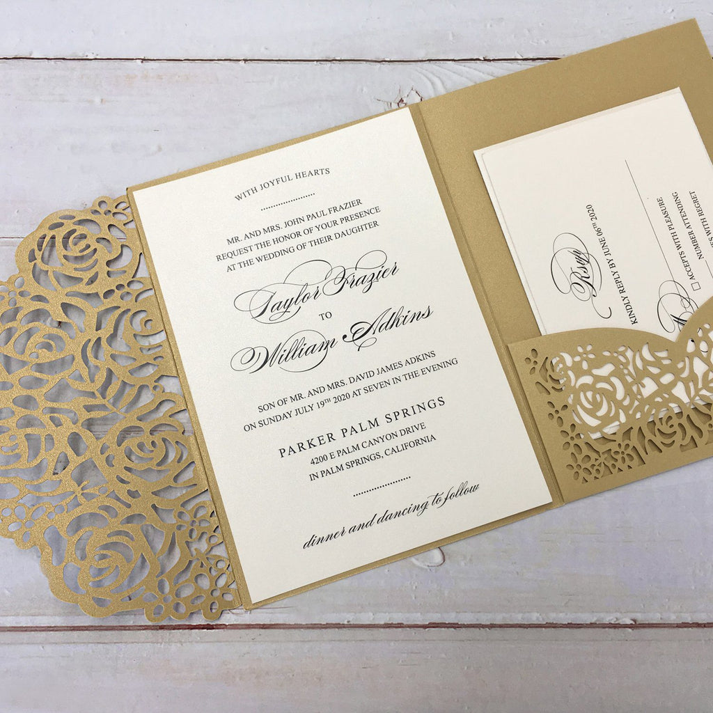 Picky Bride Gold Wedding Invitations Laser Cut Invitations With RSVP Cards Picky Bride 