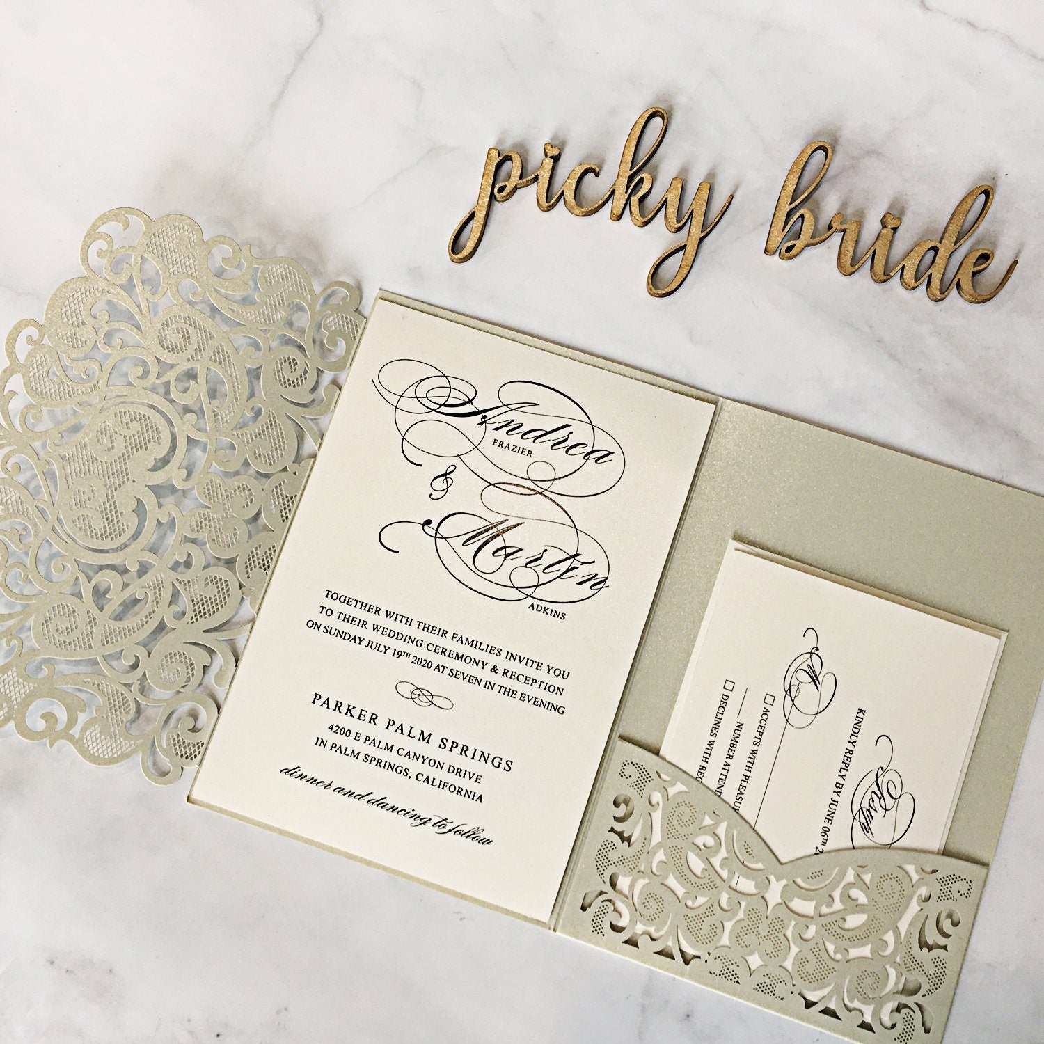 Picky Bride Vellum Wedding Invitations with Envelopes 5 x 7-inch Foil