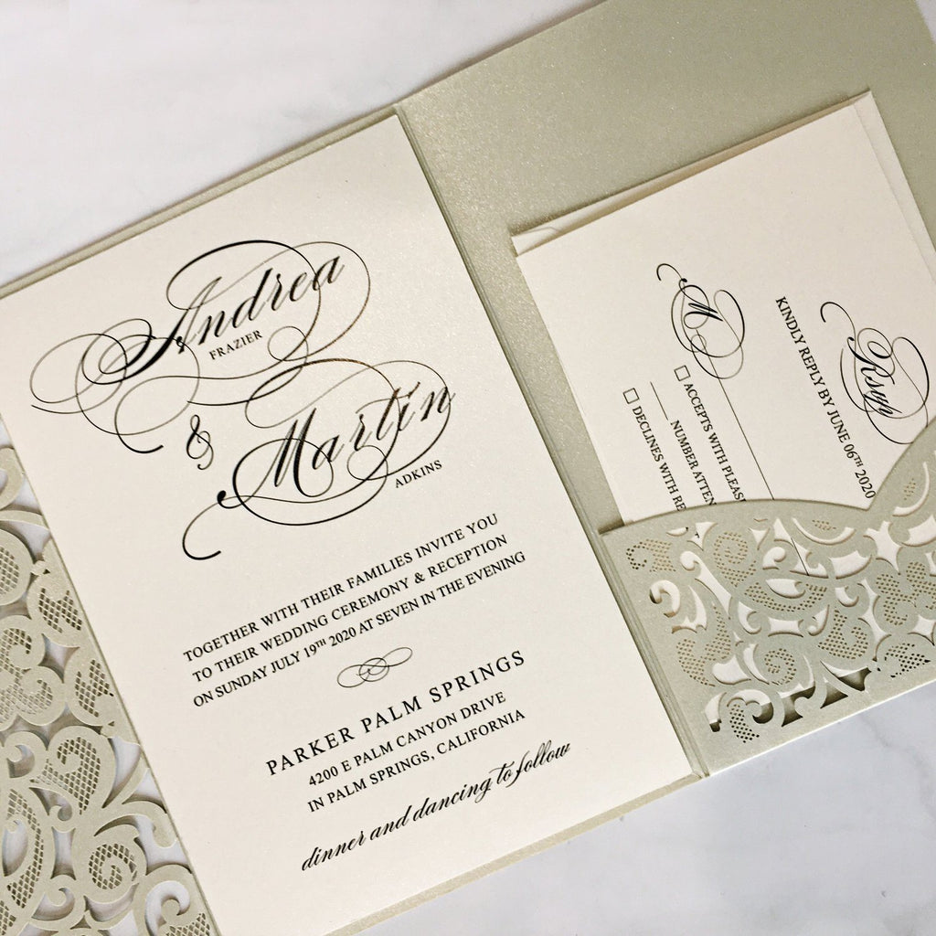 Picky Bride Gray Wedding Invitations Pocket Wedding Invite Cards with RSVP and Envelopes Silver Wedding Theme Picky Bride 