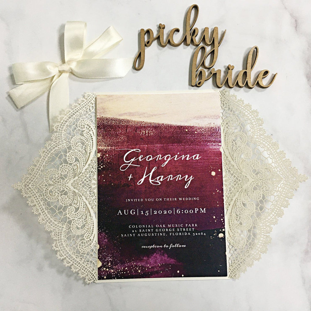 Picky Bride Lace Wedding Invitation with RSVP and Envelopes Elegant Wedding Invite Picky Bride 