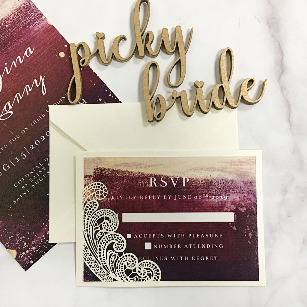 Picky Bride Lace Wedding Invitation with RSVP and Envelopes Elegant Wedding Invite Picky Bride 