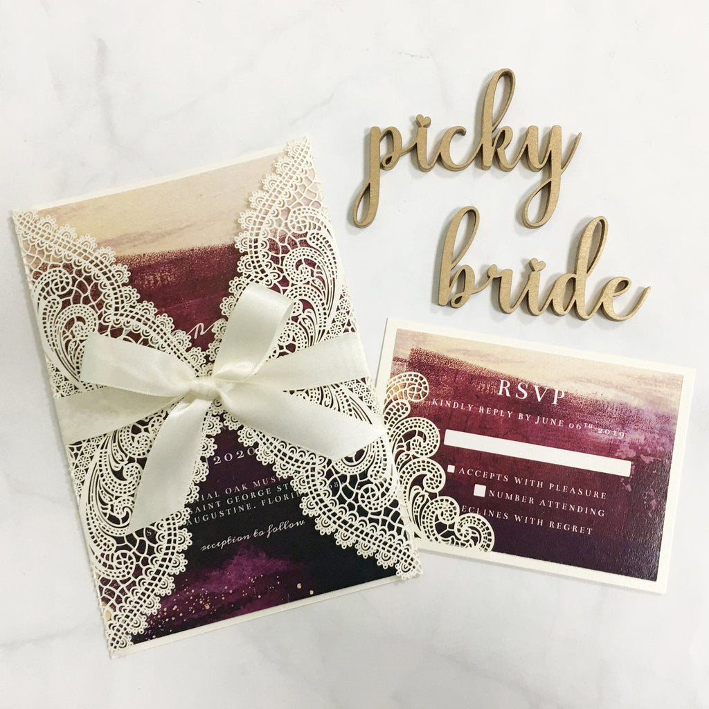 Picky Bride Lace Wedding Invitation with RSVP and Envelopes Elegant Wedding Invite Picky Bride 