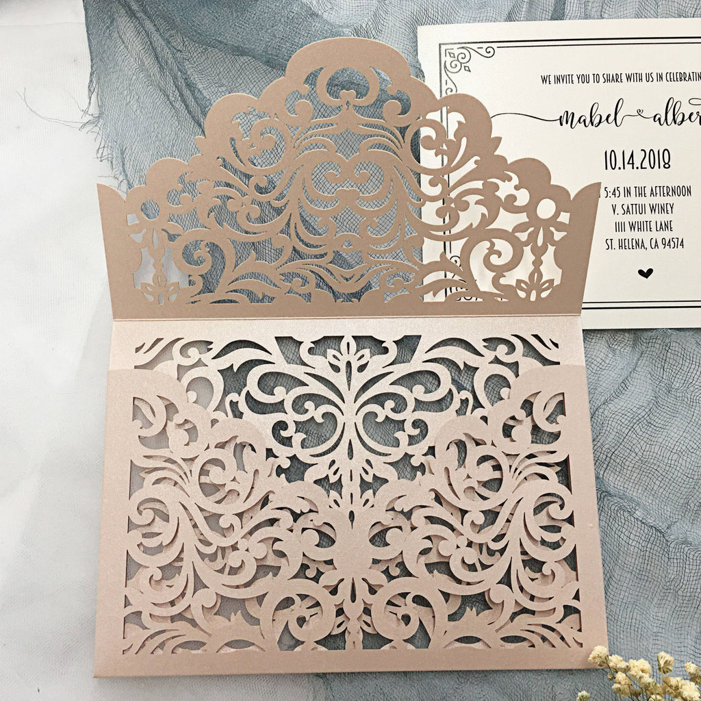 Picky Bride Laser Cut Pocket Wedding Invitations Lace Invitations Elegant Invite Cards for Wedding Picky Bride 