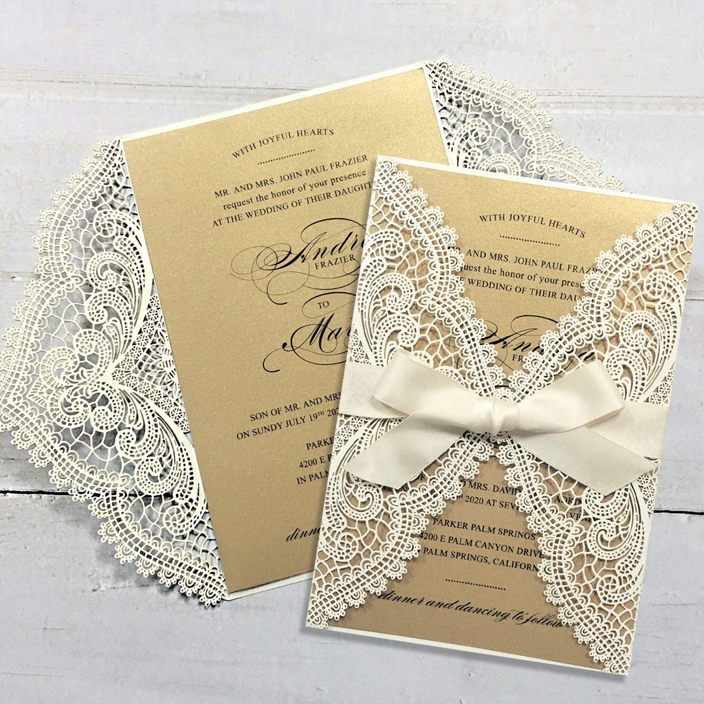 Picky Bride Laser Cut Wedding Invitations Pearl Paper Invitations White Lace Wedding Invitation With RSVP Picky Bride 