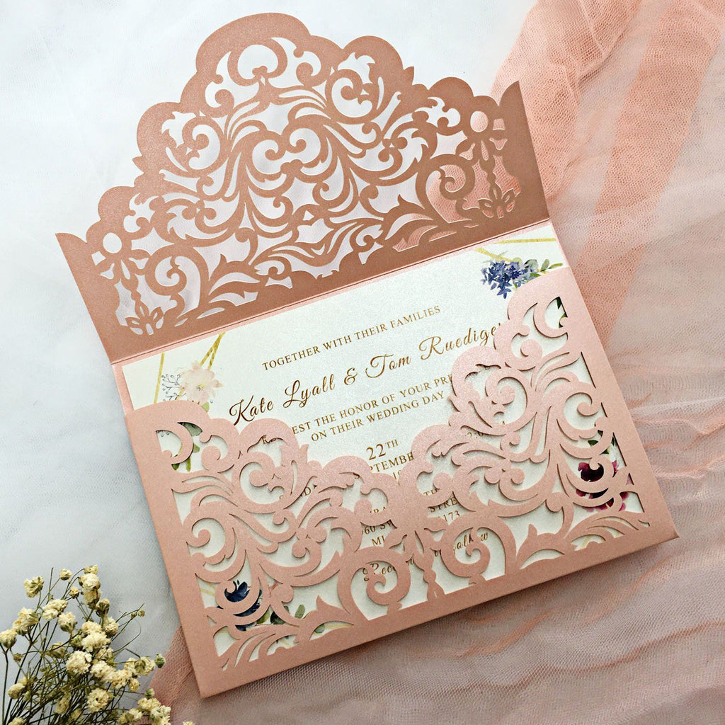 Picky Bride Pink Wedding Invitations Pocket Invitations With RSVP Elegant Wedding Invite Cards Picky Bride Pink 30 x $3.5 ea. 