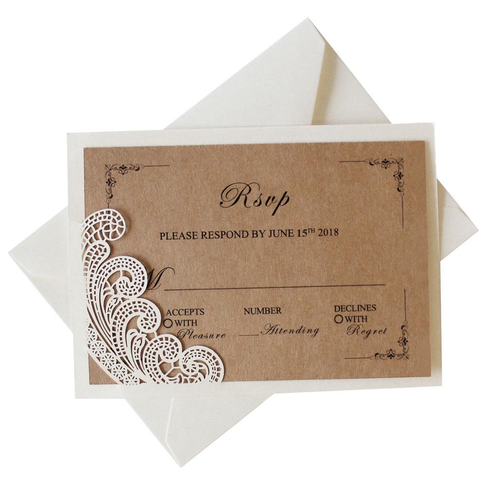 Picky Bride Rustic RSVP Cards with Return Envelopes, Wedding Invitations Response Cards for Wedding Pearl Laser Cutting Lace Covers Picky Bride 