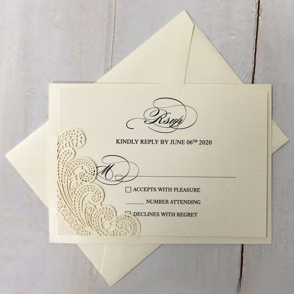 Picky Bride Rustic RSVP Cards with Return Envelopes, Wedding Invitations Response Cards for Wedding Pearl Laser Cutting Lace Covers Picky Bride 