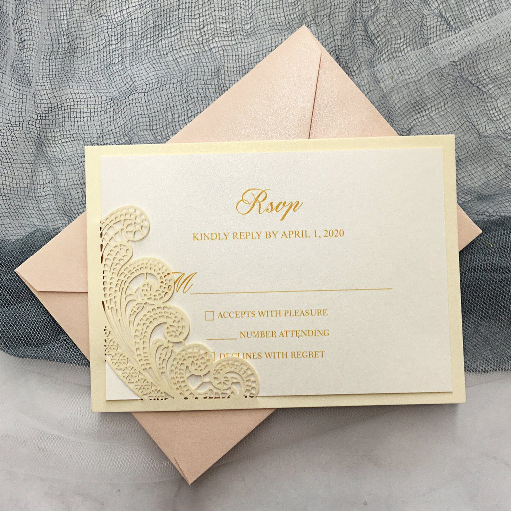 Picky Bride Rustic RSVP Cards with Return Envelopes, Wedding Invitations Response Cards for Wedding Pearl Laser Cutting Lace Covers Picky Bride 