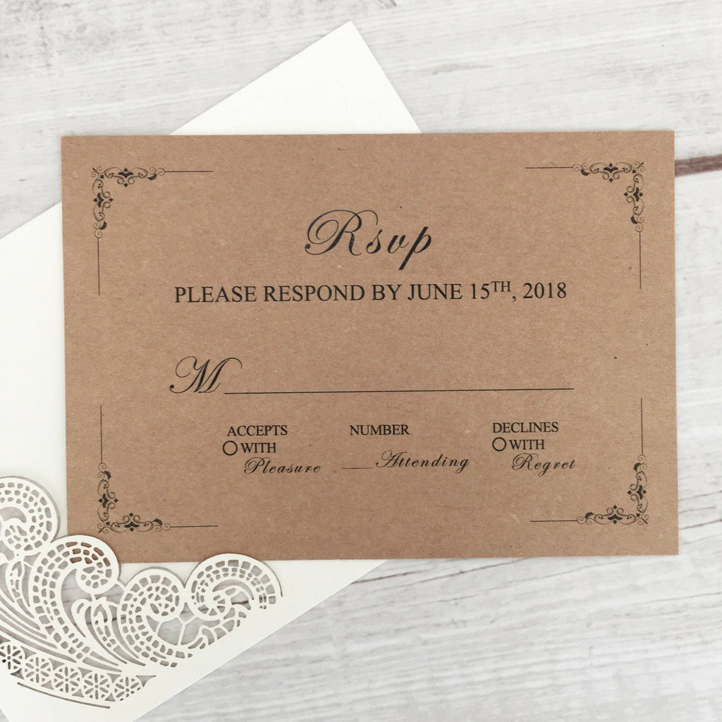 Picky Bride Rustic RSVP Cards with Return Envelopes, Wedding Invitations Response Cards for Wedding Pearl Laser Cutting Lace Covers Picky Bride 