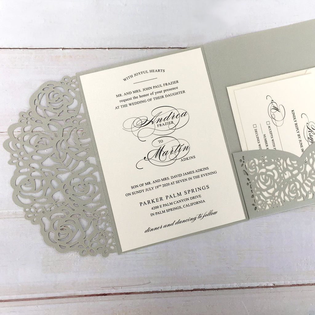 Picky Bride Silver Grey Wedding Invitations Laser Cut Wedding Invitations With RSVP Cards Picky Bride 