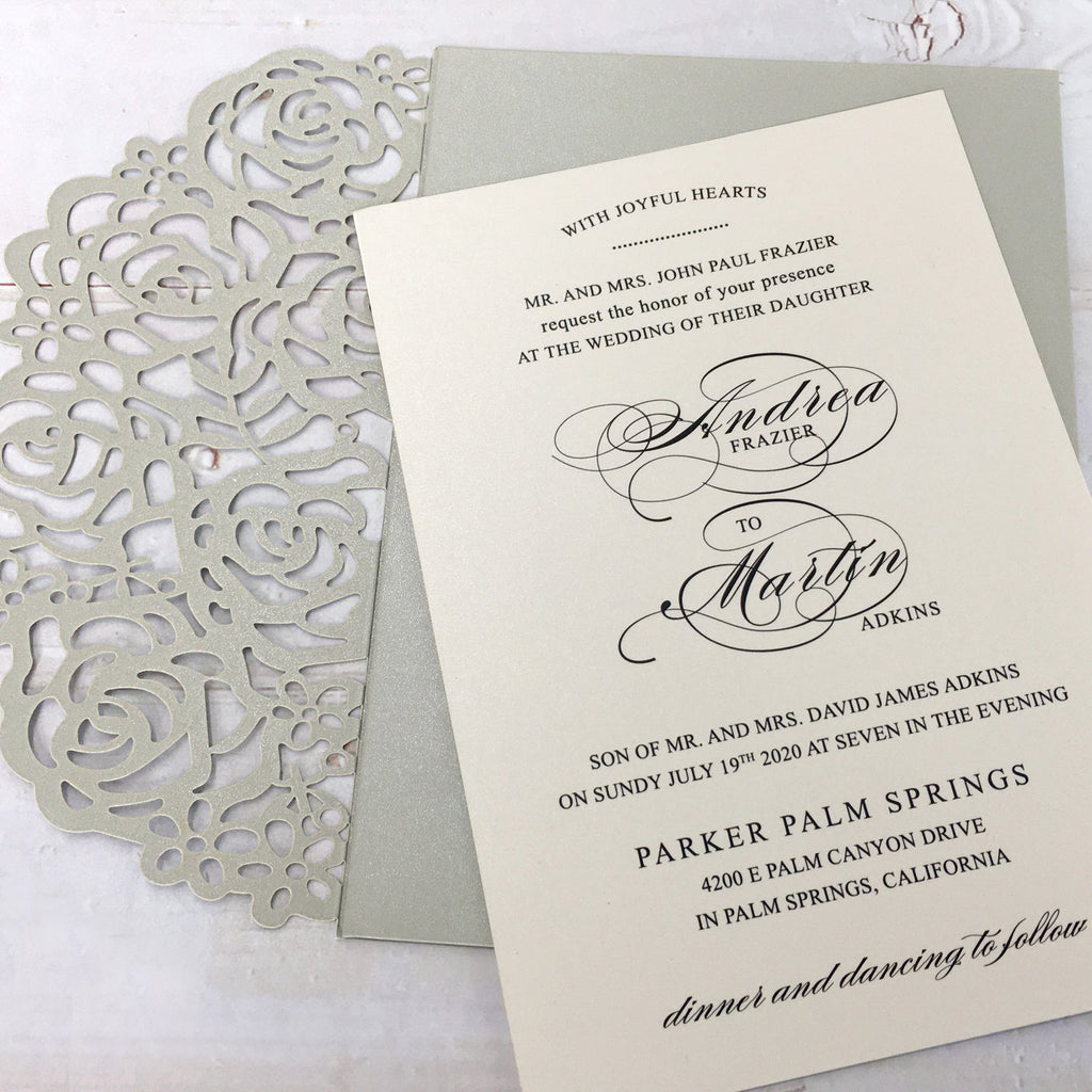 Picky Bride Silver Grey Wedding Invitations Laser Cut Wedding Invitations With RSVP Cards Picky Bride 