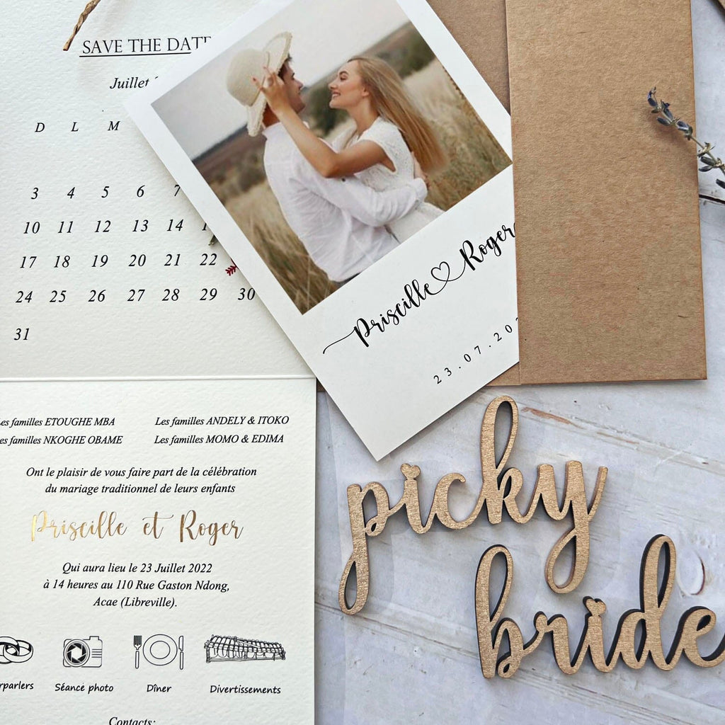 Picky Bride Vintage Pocket Wedding Invitation Set with Photo Cards, Ivory Handmade Paper Wedding Cards, Gold Foil Printing Wedding Ceremony Supplies Picky Bride 