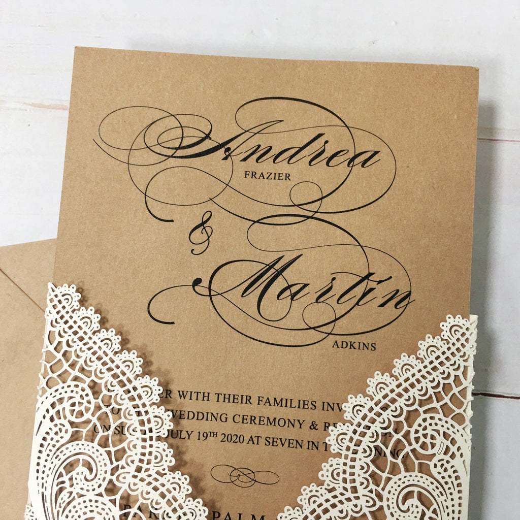 Picky Bride Vintage Wedding Invitations with Kraft Paper Envelopes Rustic Wedding Cards Customized Wording Picky Bride 