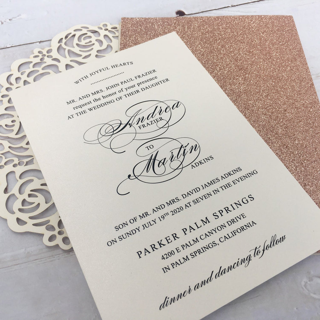 Picky Bride Wedding Invitations with Envelopes 5 x 7-inch, Lace Rose Gold Wedding Invitations With RSVP Cards Picky Bride 
