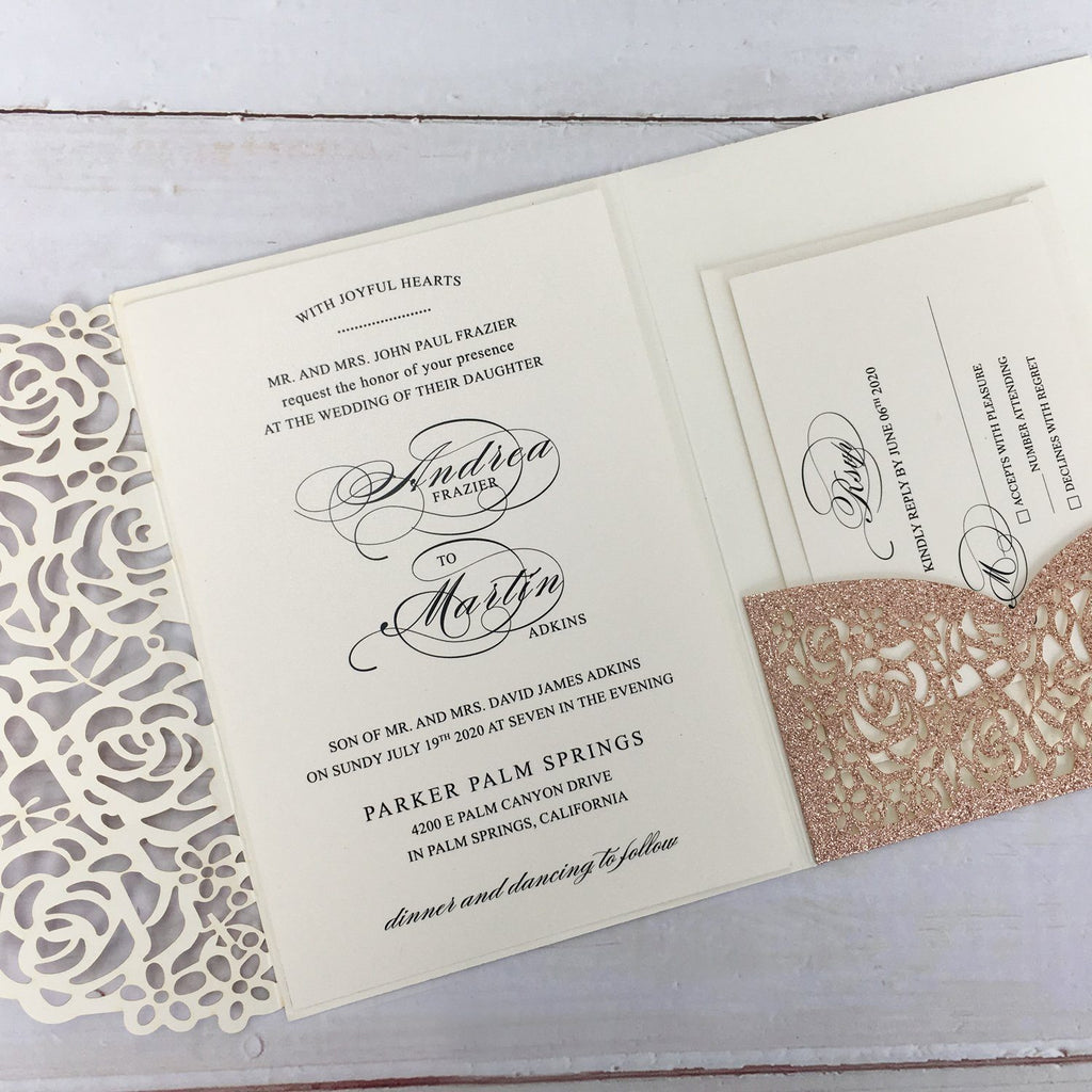 Picky Bride Wedding Invitations with Envelopes 5 x 7-inch, Lace Rose Gold Wedding Invitations With RSVP Cards Picky Bride 