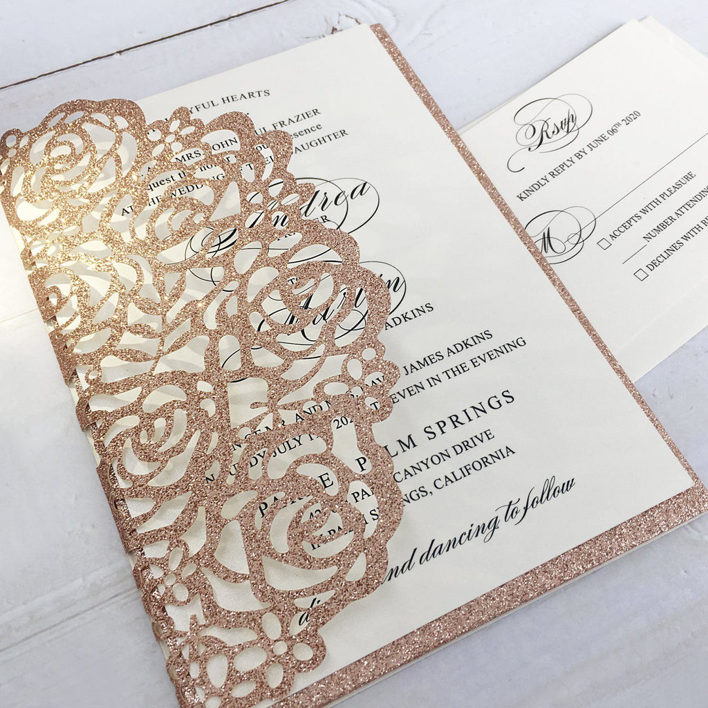 Picky Bride Wedding Invitations with Envelopes 5 x 7-inch, Lace Rose Gold Wedding Invitations With RSVP Cards Picky Bride 