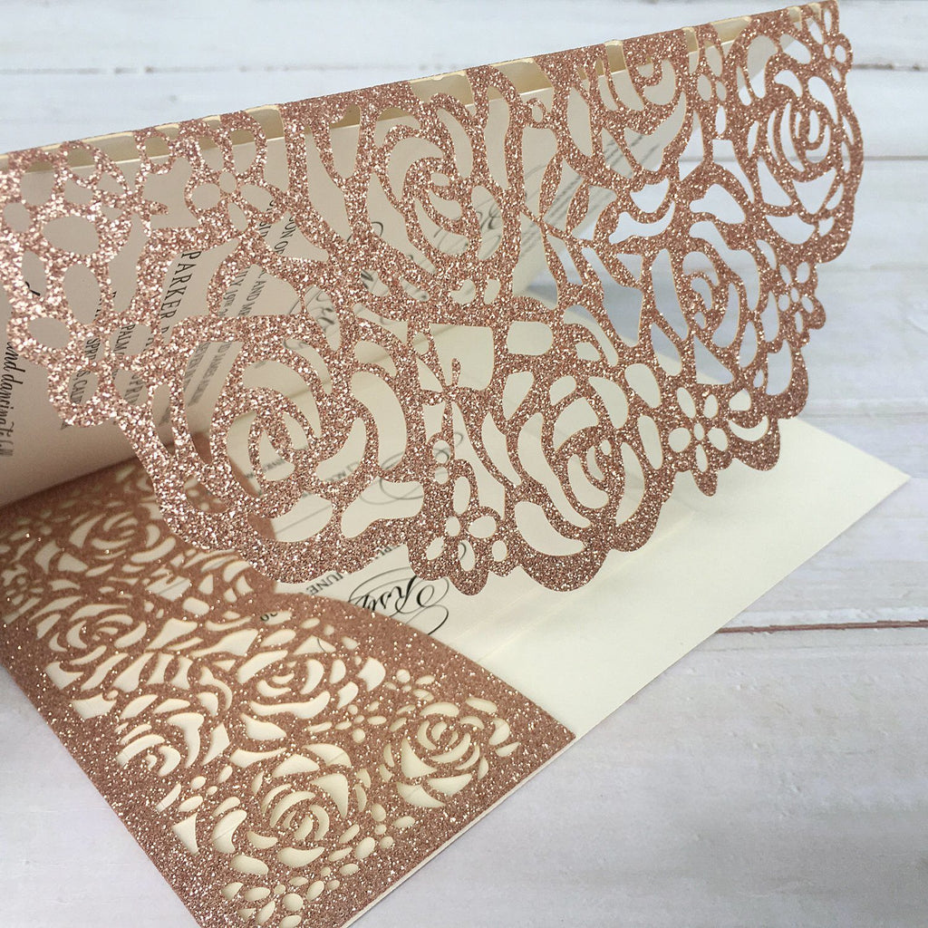 Picky Bride Wedding Invitations with Envelopes 5 x 7-inch, Lace Rose Gold Wedding Invitations With RSVP Cards Picky Bride 