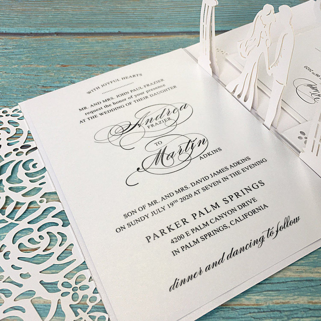 Picky Bride White Wedding Invitations, 3D Laser Cut Wedding Invitations With RSVP Cards Bridal shower Invitations Picky Bride 