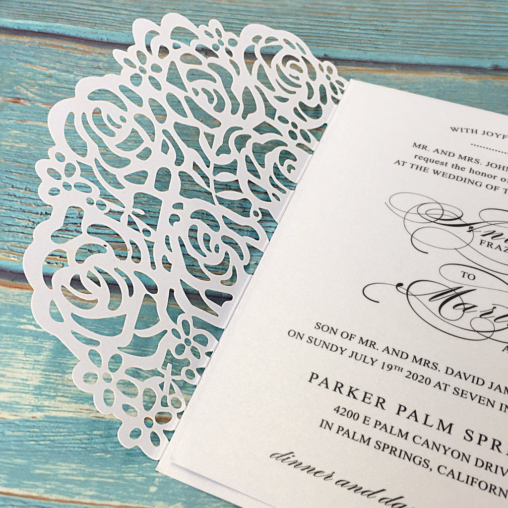 Picky Bride White Wedding Invitations, 3D Laser Cut Wedding Invitations With RSVP Cards Bridal shower Invitations Picky Bride 