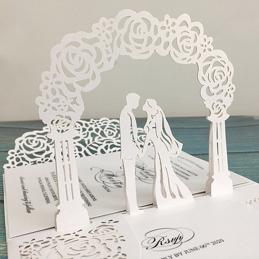 Picky Bride White Wedding Invitations, 3D Laser Cut Wedding Invitations With RSVP Cards Bridal shower Invitations Picky Bride 