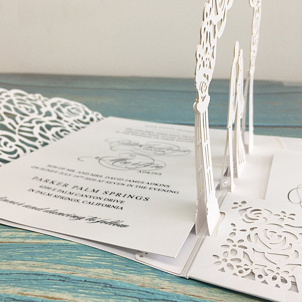 Picky Bride White Wedding Invitations, 3D Laser Cut Wedding Invitations With RSVP Cards Bridal shower Invitations Picky Bride 