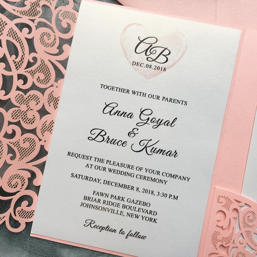 Pink Laser Cut Wedding Invitation suit, Unique Wedding Invitation Cards With RSVP Picky Bride 