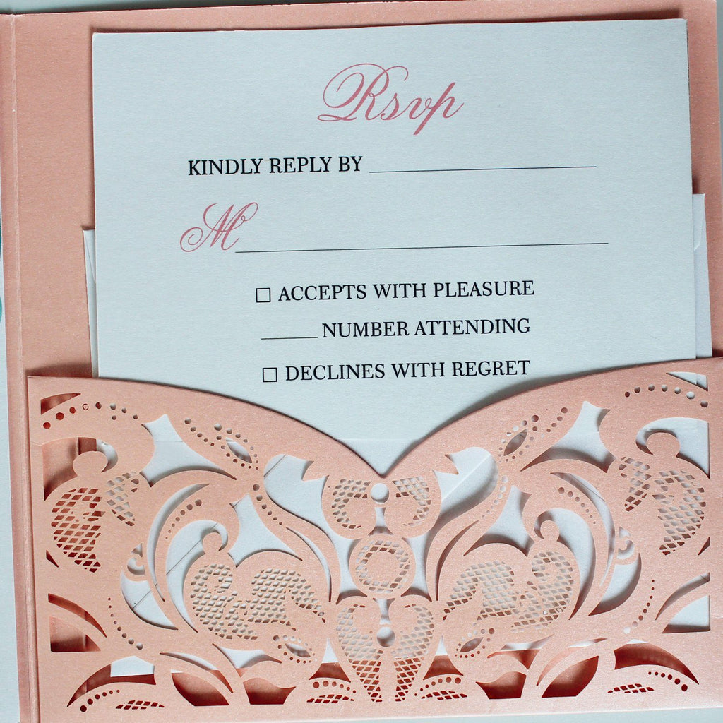 Pink Laser Cut Wedding Invitations Invites Card and RSVP Cards Picky Bride 