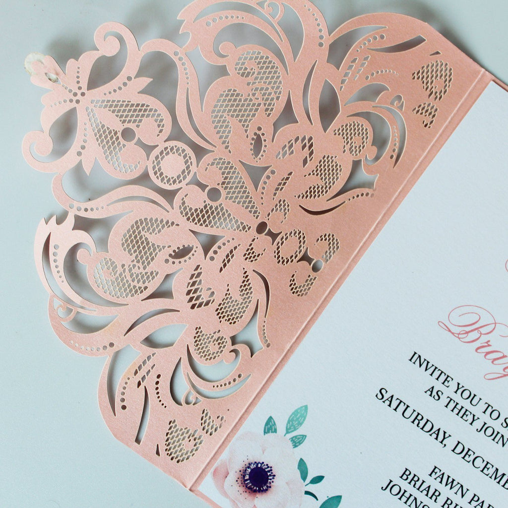 Pink Laser Cut Wedding Invitations Invites Card and RSVP Cards Picky Bride 