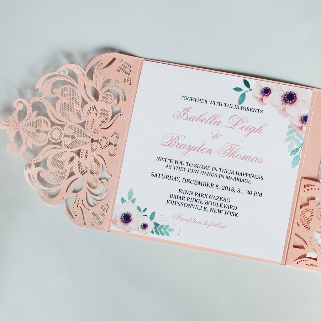 Pink Laser Cut Wedding Invitations Invites Card and RSVP Cards Picky Bride 