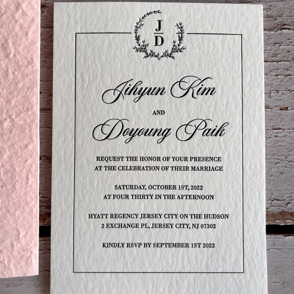 Pink Monogram Letterpress Wedding Invitation Suite with Wax Seal, Classic and Luxury Wedding Ceremony Supplies Picky Bride 