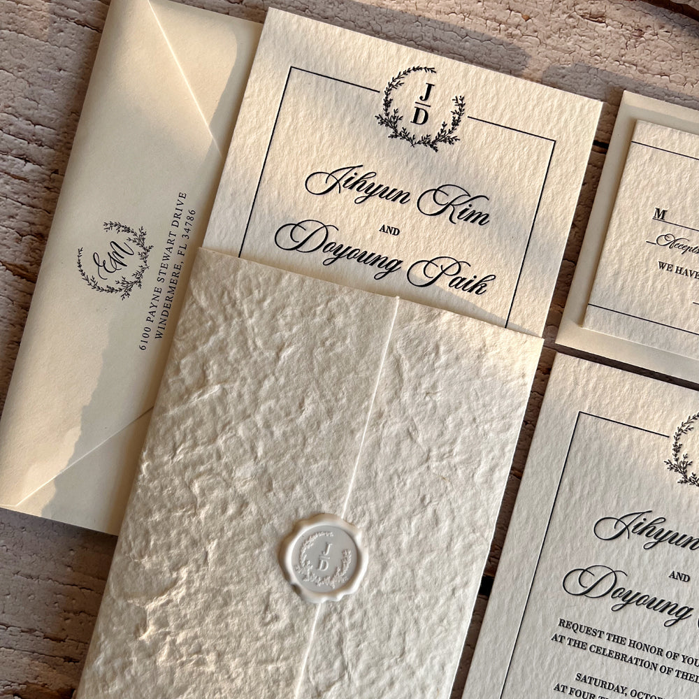 Pink Monogram Letterpress Wedding Invitation Suite with Wax Seal, Classic and Luxury Wedding Ceremony Supplies Picky Bride 