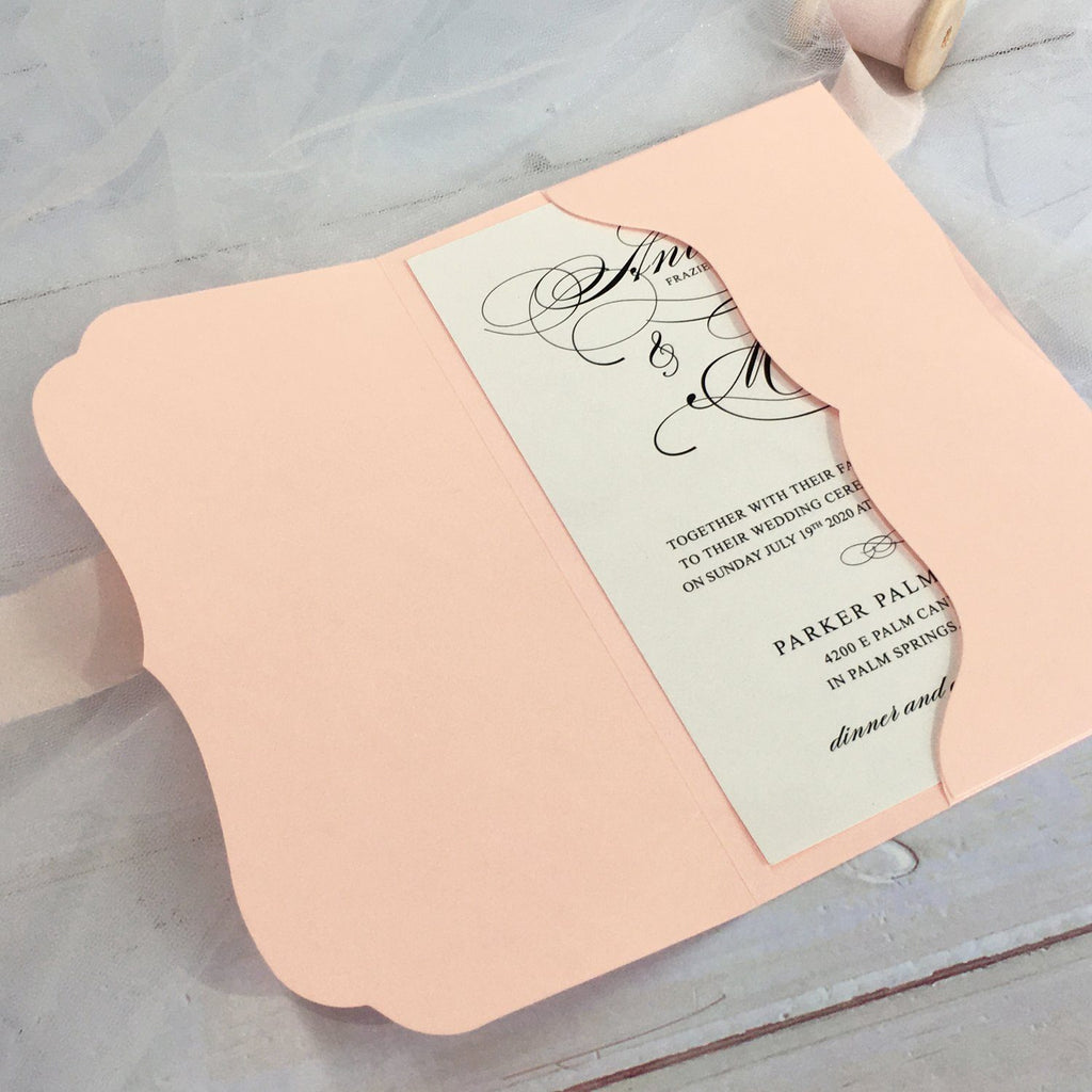 Pink Pocket Wedding Invitations Foil invitations Personalized Wedding Cards Picky Bride 