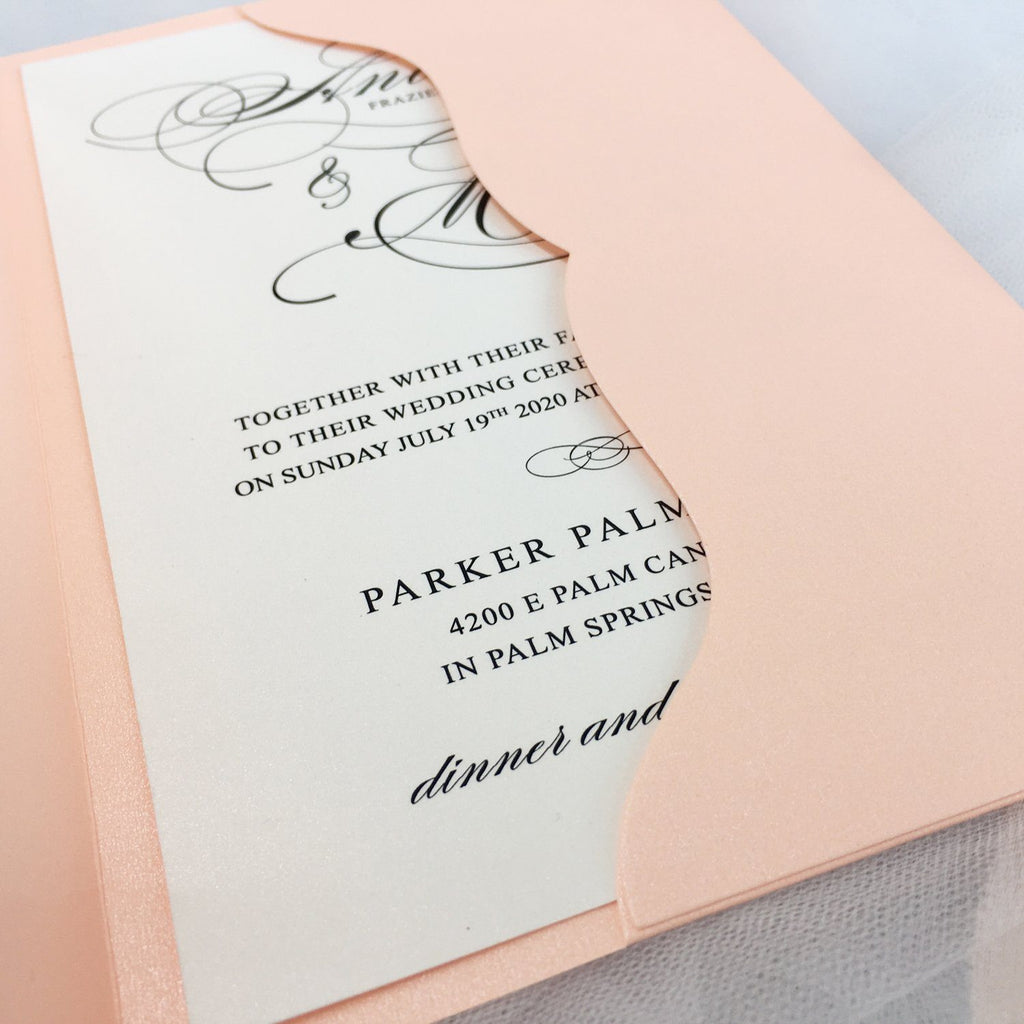 Pink Pocket Wedding Invitations Foil invitations Personalized Wedding Cards Picky Bride 