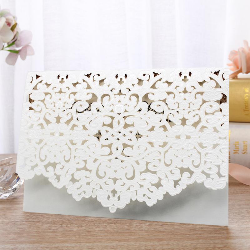 Pocket White Lace Wedding Invitation Cards, Bridal Shower Invitations Picky Bride 