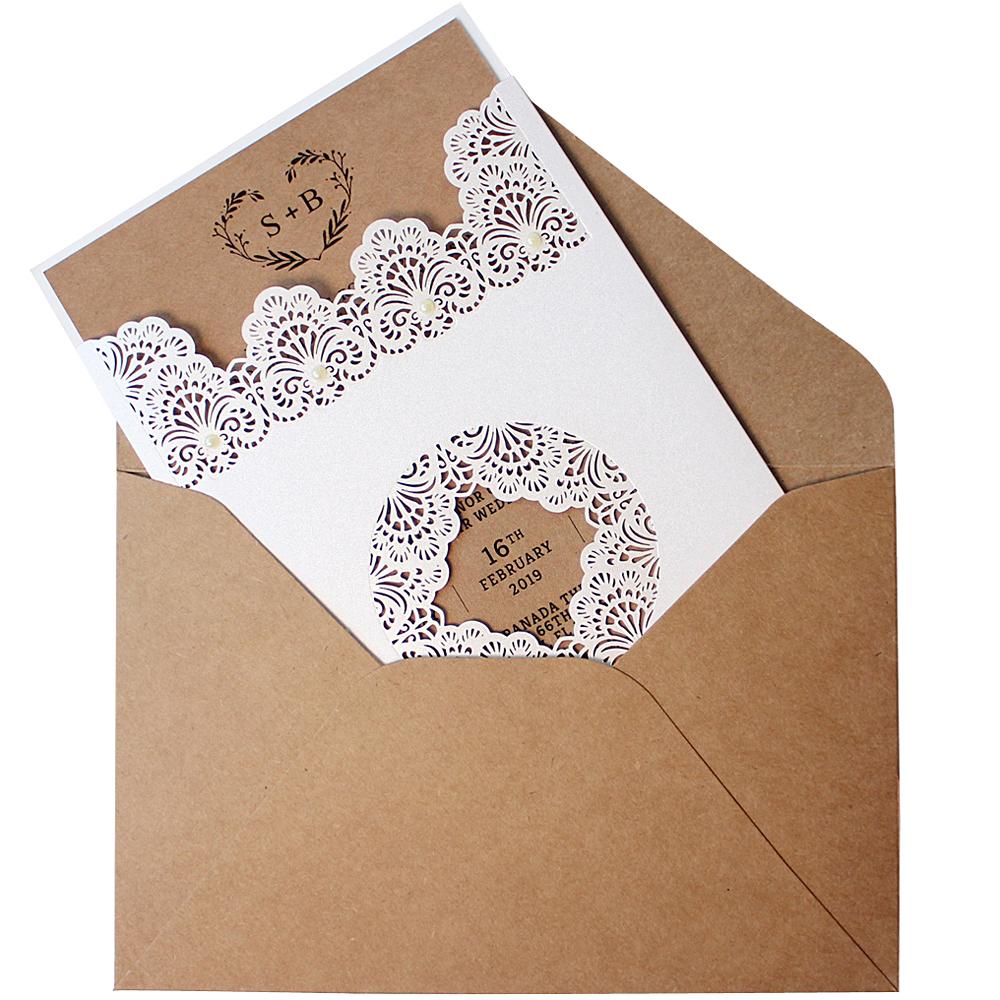 Pocket White Lace Wedding Invitations Pocket Invites Picky Bride 